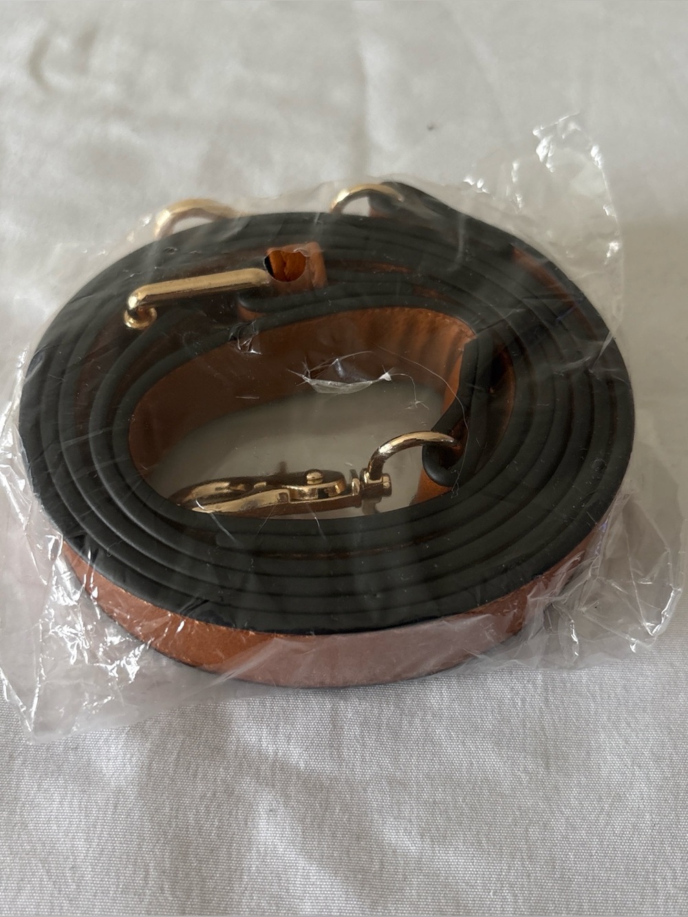 Leather Crossbody Strap in Brown and Black with Gold Hardware